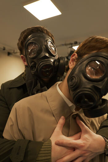 L-R Joe White (Henry) and Harry Petts (Edward) try on costumes for the first time (By Charlie Rider)